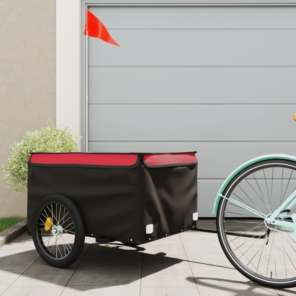 vidaXL Remolque para bicicleta hierro negro y rojo 45 kg