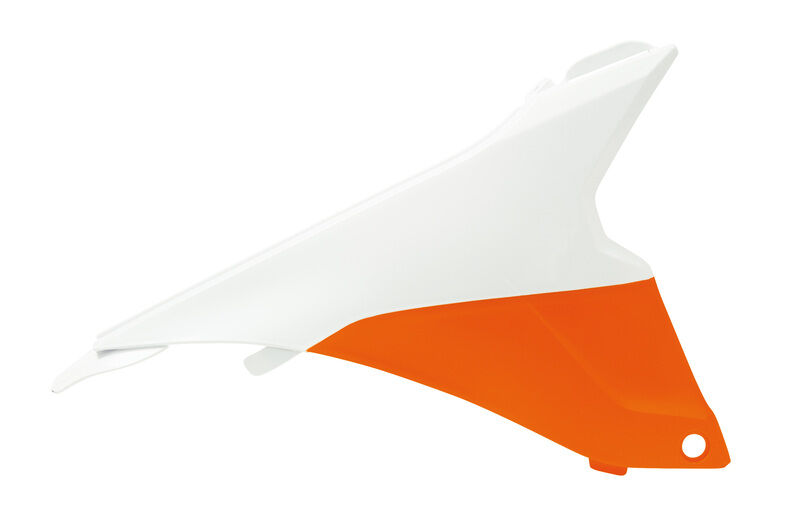 Race Tech Cubierta naranja/blanca de la caja de aire izquierda KTM SX85 -
