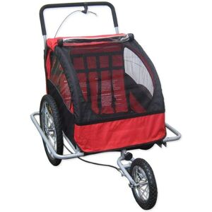 Bc-elec - 5664-0001A Remorque velo 2 en 1 convertible en poussette et jogger pour deux enfants, coloris Rouge/Noir