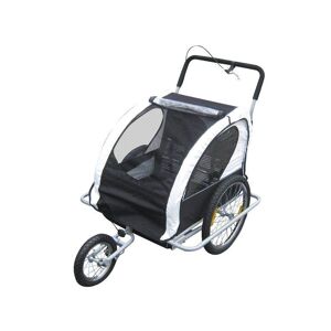 Bc-elec - 5664-0001B Remorque velo 2 en 1 convertible en poussette et jogger pour deux enfants, coloris Blanc/Noir