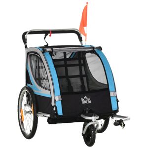 HOMCOM Remorque vélo pour enfant 2 en 1 convertible jogger poussette capacité 26,4 kg avec réflecteurs et drapeau - 2 places  - bleu