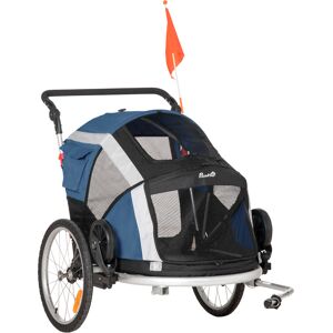 PawHut Remorque à vélo pour chien convertible jogger 2 en 1 pour animaux avec drapeau réflecteurs roues arrières gonflables aluminium