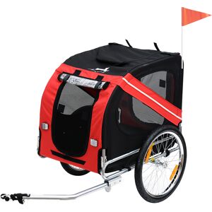 PawHut Remorque vélo pour Chien Animaux Pliable 8 réflecteurs Drapeau Barre attelage Inclus Acier  Max. 30 Kg 130L x 73l x 90H cm Rouge