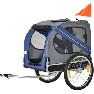 PawHut Remorque vélo pour chien pliable 8 réflecteurs drapeau barre attelage inclus acier polyester imperméable max. 30 Kg 130L x 73l x 90H cm bleu