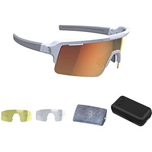 BBB Fuse  Lunettes de vélo de Sport Modernes-Grand Verre Grilamid-VTT-Gravier-pour Homme et Femme mat- Mixte, Blanc Mat/Orange, Taille Unique - Publicité