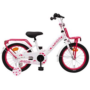 Amigo Sweetheart Vélo Enfant pour Les Filles 16 Pouces avec Frein à Main, Frein à rétropédalage, Panier de vélos Avant et stabilisateurs vélo à partir de 4-6 Ans Blanc - Publicité