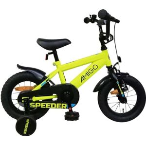 AMIGO Speeder Vélo pour enfant 12" avec frein à main, rétropédalage, rembourrage de guidon et roues stabilisatrices – à partir de 3–4 ans – Jaune/noir - Publicité