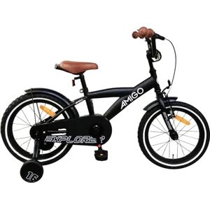 AMIGO Explorer Vélo pour enfant 16" Avec frein à main, rétropédalage, rembourrage de guidon et roues stabilisatrices À partir de 5 à 6 ans Noir/blanc - Publicité