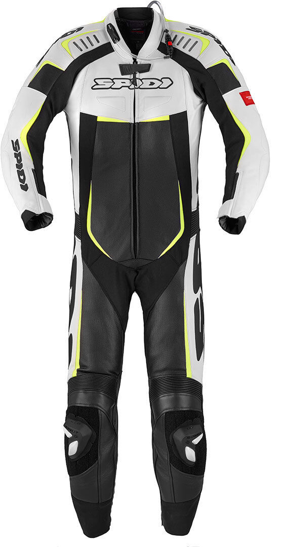 Spidi Track Wind Pro One Piece Motorcycle Leather Suit  - Black White Yellow