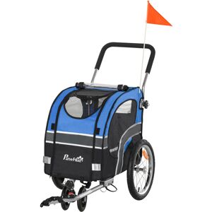 Pawhut Carrello 2 in 1 Passeggino per Cani e Rimorchio Bici, Ruota Girevole Catarifrangenti e Bandierina 130x58x94cm Blu