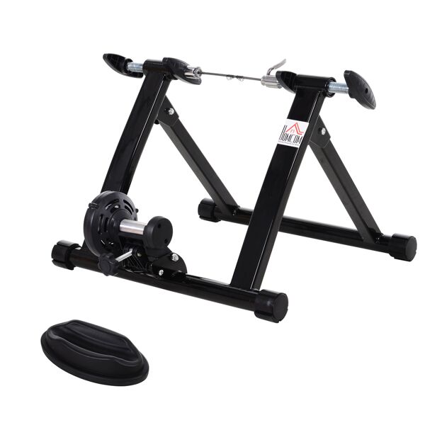 homcom rullo per biciclette pieghevole, supporto per bici, rullo per allenamento in acciaio, nero