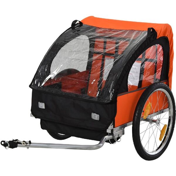 dechome 440008og rimorchio bici bambini con 2 posti 2 cinture di sicurezza telaio in acciaio colore arancione - 440008og