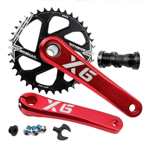 ZOCKZ Mountainbike GXP Crankstel 170/175mm Fiets Crankstel met 32/34/36/38T Kettingblad GXP Single Speed Crankstellen voor 9/10/11/12 Speed MTB (170 mm, rode crank+BB+3 mm offset 32T Kettingblad)