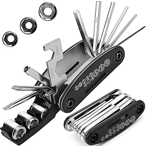 Retoo Fietsgereedschap, multitool voor MTB onderweg, 16 in 1 fietsmultitool voor fietsreparaties, multifunctioneel gereedschap, opvouwbare gereedschapsreparatieset, multifunctioneel zakgereedschap