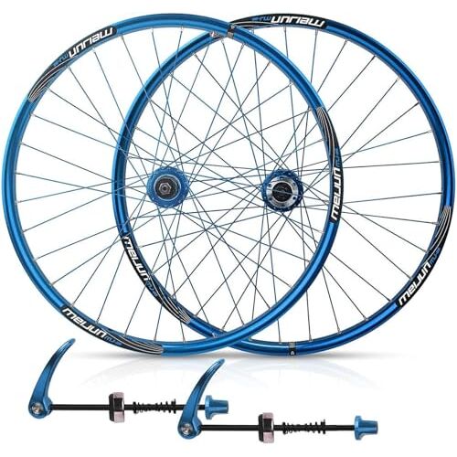 HAENJA Fietswielen 26 Inch Fietsvelgen Schijfremmen Dubbelwandige Velgen Box Hubs Kogellagers 7 8 9 10 Speed Wielstellen (Color : Blu)