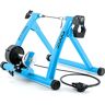 CXWXC Roltrainer voor fiets, inklapbaar, stalen fietstrainer met snelspanner, voorwielonderlegger, wieltrainer voor 26-29 inch fietstraining, fietsen, thuis en binnen (26-29, blauw)