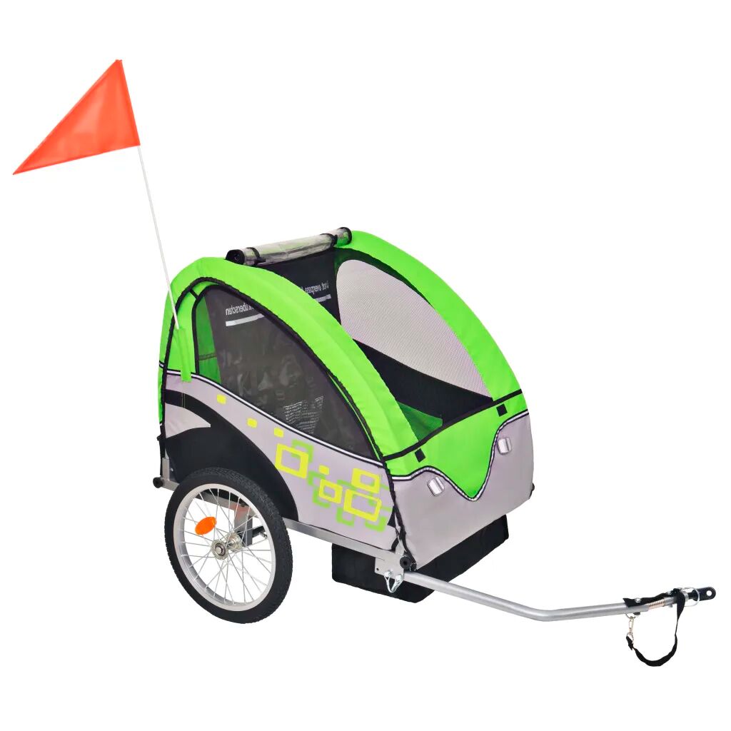 vidaXL Remorcă de bicicletă pentru copii, gri și verde, 30 kg