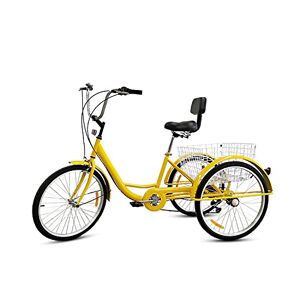 HMFMWYFI Tricycle for Adults, Adult Tricycle 24in Adult Bicycle High Carbon Steel Frame With Seat Backrest & Large Basket For Seniors Women Men