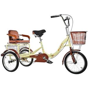 HMFMWYFI 16in Adult Tricycle with Rear Seat & Shopping Basket Single Speed Bicycle for Seniors Women Men Cycling Pedalling 3 Wheel Bikes (Brown)