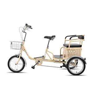 HMFMWYFI Adult Tricycle with Rear Seat & Large Basket 16in Adult Bicycle Traditional Design for Seniors Cycling Pedalling Three-Wheeled Bicycles (Beige)
