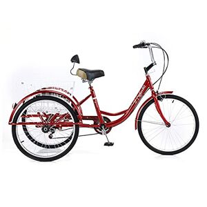 HMFMWYFI Tricycle for Adults, 24in Adult Tricycle 7 Speed Adult Bicycle With Large Basket For Recreation Shopping Picnics Exercise Men's Women's Red