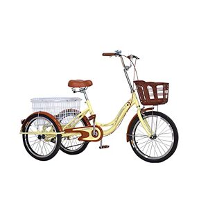 HMFMWYFI Tricycle for Adults, Adult Tricycle High Carbon Steel Frame Adult Bicycle With Shopping Basket For Recreation Shopping Picnics Exercise Men's Women's (Beige)