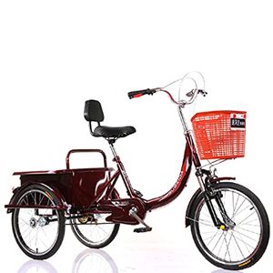 HMFMWYFI 20Inch Adult Tricycle High Carbon Steel Frame Adult Bicycle with Large Basket Three Wheel Cruiser Bike for Seniors Women Men Pedal Cycling (Red)