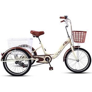 HMFMWYFI 20inch Adult Tricycle High Carbon Steel Frame Adult Bicycle with Shopping Basket Three Wheel Cruiser Bike for Seniors Women Men Pedal Cycling (Beige)