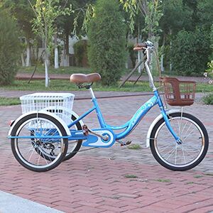 HMFMWYFI Tricycle for Adults, Adult Tricycle High Carbon Steel Frame Adult Bicycle With Shopping Basket For Recreation Shopping Picnics Exercise Men's Women's (Light Blue)