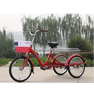 HMFMWYFI Adult Trike Cruiser Bike Three-Wheeled Bicycle with Basket Carbon Steel Frame for Recreation Shopping Men's Women's Bike Picnic Cycling Pedalling (Red)
