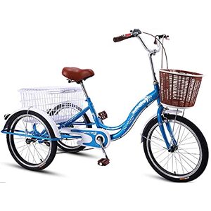 HMFMWYFI 20inch Adult Tricycle High Carbon Steel Frame Adult Bicycle with Shopping Basket Three Wheel Cruiser Bike for Seniors Women Men Pedal Cycling (Blue)