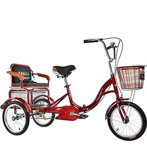 HMFMWYFI 16in Adult Tricycle with Rear Seat & Shopping Basket Single Speed Bicycle for Seniors Women Men Cycling Pedalling 3 Wheel Bikes (Red)