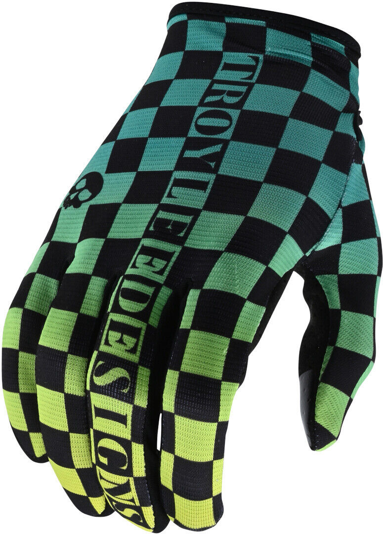 Photos - Cycling Gloves Lee Troy Lee Designs Flowline Checkers Bicycle Gloves Unisex Black Green Y