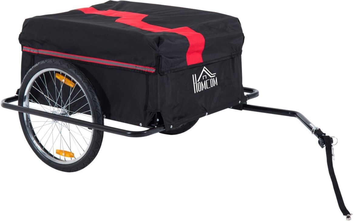 Aosom Bicycle Cargo Trailer, Two-Wheel Bike Luggage Wagon Bicycle Trailer with Removable Cover, Red - Black and red