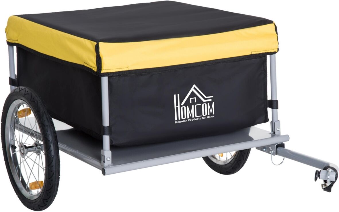 Homcom Bicycle Cargo Trailer, Two-Wheel Bike Luggage Wagon Bicycle Trailer with Removable Cover, Yellow - Yellow and black