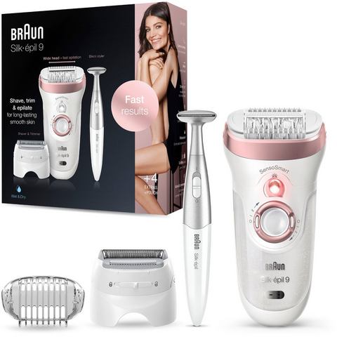 Braun epilator Silk-épil 9 9-890, SkinSpa SensoSmart epilator rozegoudkleur met 7 extra’s  - 134.99 - wit