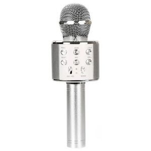 Trådløs Karaoke Mikrofon Med Bluetooth Højttaler - Sølv