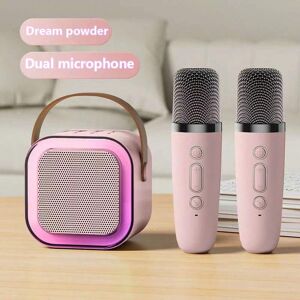 SHEIN Pink Dual Microphone Mini Karaoke Machine Wireless Speaker Microphone With Colorful LED Lights 3D Stereo Bass Luminous Speaker With Party Lights Birthday Gift Pink one-size