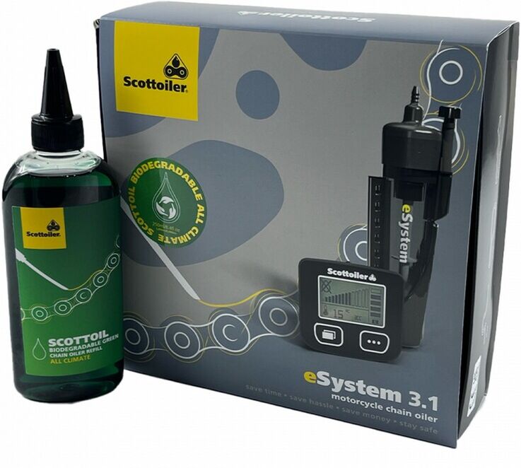 SCOTTOILER Lubrificante elettronico per catene eSystem V3.1 + lubrificante verde biodegradabile