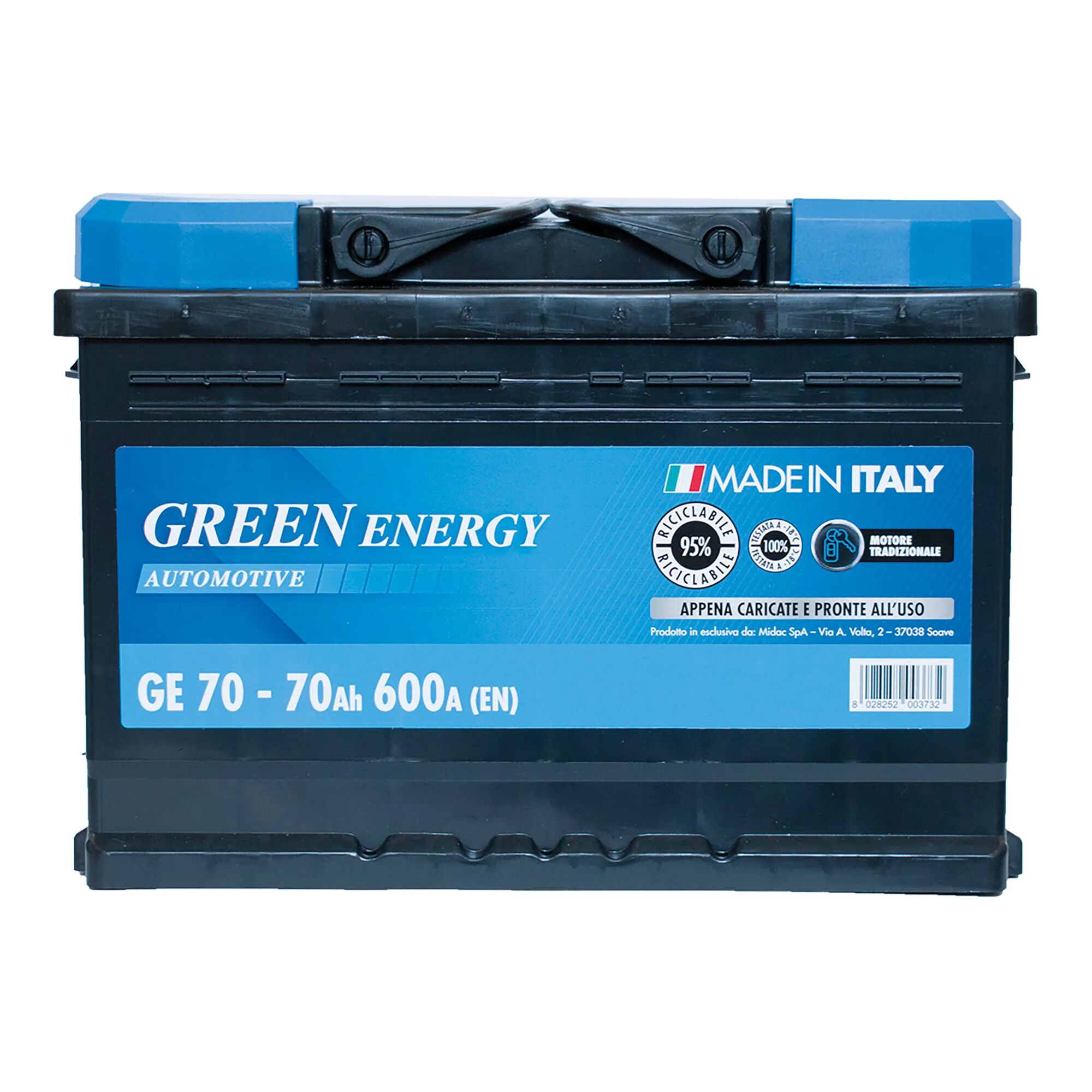Green Energy BATTERIA AUTO 70 Ah GREENENERGY SPUNTO 600A 275x175x190mm (LxPxH) PESO 15,90 kg