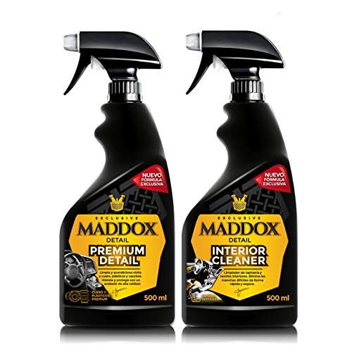 Maddox Detail Binnenverzorgingsset reinigingsset voor kussens, auto, reiniging en reiniging van het dashboard, glanzend oppervlak, reiniging en onderhoud van het auto-interieur. 2 producten auto-reiniging van 500 ml