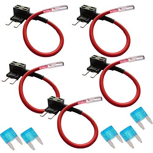 Mintice 5 Stuks 12V 24V Auto Vrachtwagen mini Platte Zekering Adapter Zekeringhouder Zekeringstap voor Spanningsafvallen Zekeringen Autozekeringen met 15A Zekering