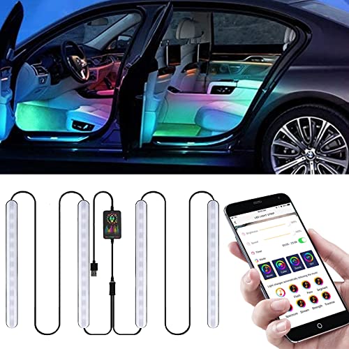 HOSPAOP Led-binnenverlichting voor de auto, RGB sfeerverlichting voor de auto, met app, auto-ledstrip, sfeerverlichting met USB-poort en muziek bestuurbaar