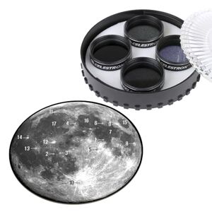 Celestron 94315 Moon Filter Kit – Compatible with 1.25" Telescope Eyepieces, Includes Moon & Sky Glow Filter, 3 x Neutral Density Filters, Carry Case and Moon Map, Black