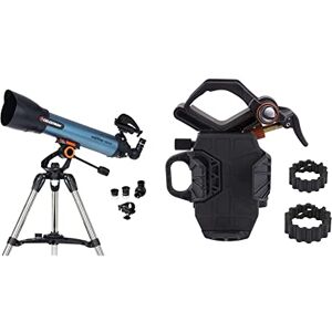 Celestron 22403 Inspire 100AZ Refractor Smartphone Adapter Built-In Refracting Telescope - Blue & 81055 NexYZ 3-Axis Universal Smartphone Adapter, Patented Design, Black