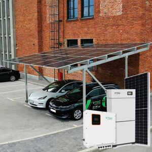 V-Tac Solar-Schutzbausatz Für 2 Carport-Stellplätze. 8-Kwp-Photovoltaik-Panel (15 Stück) – 8-Kw-Hybrid-Wechselrichter – 20-Kw-Speicherbatterie Zum Aufladen Von Elektroautos