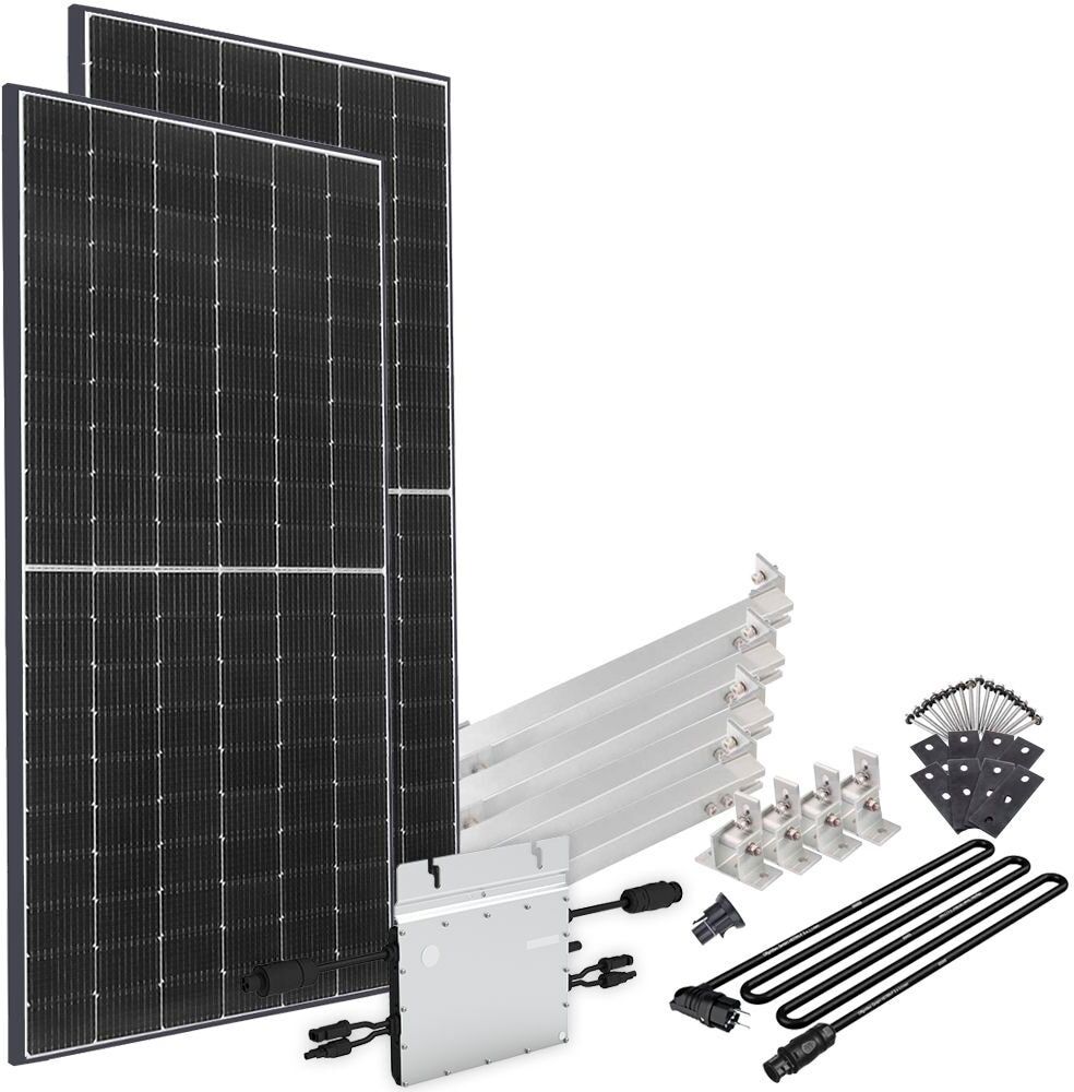 OFFGRIDTEC Solaranlage "Solar-Direct 830W HM-600" Solarmodule Schuko-Anschluss, 5 m Anschlusskabel, Montageset Flachdach schwarz Solartechnik