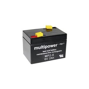 multipower MP2-6 Blybatteri 6 V 2 Ah Blyfleece (B x H x T) 75 x 53 x 51 mm Fladstik 4,8 mm Vedligeholdelsesfri, Lav selvafladning