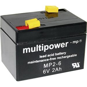 Batterie au plomb 6 v 2 Ah Multipower MP2-6 plomb (agm) (l x h x p) 75 x 53 x 51 mm cosses plates 4,8 mm sans entretien, auto-décharge réduite Y897391 - Publicité