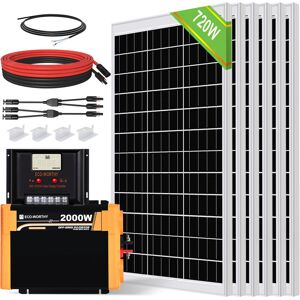 720W 12V Solar Panel Kit Photovoltaic Off Grid System Plug & Play Caravan Home-120w x 6pc kit - Eco-worthy